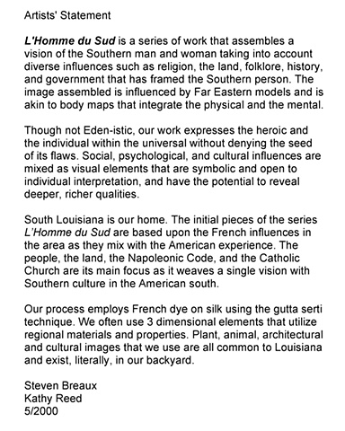 L'Homme du Sud Exhibition Statement 2000