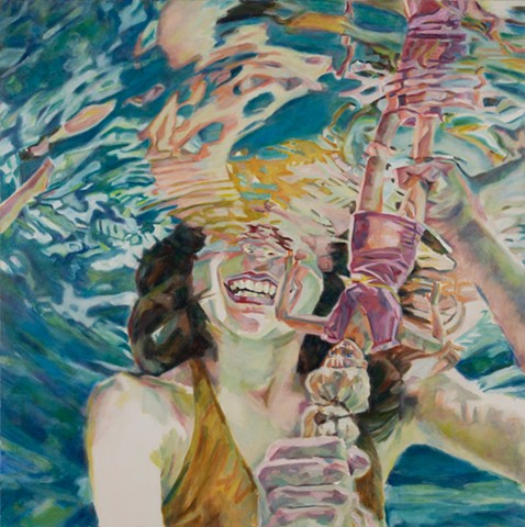 Oil painting of Barbie Doll and her reflection from Daena Title's "Drown the Dolls" series