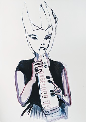 Stacynovakart line drawn bunny and melodica