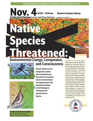 Flyer for talk and exhibit at North Shore Community College, for Native Species Threatened, 2015