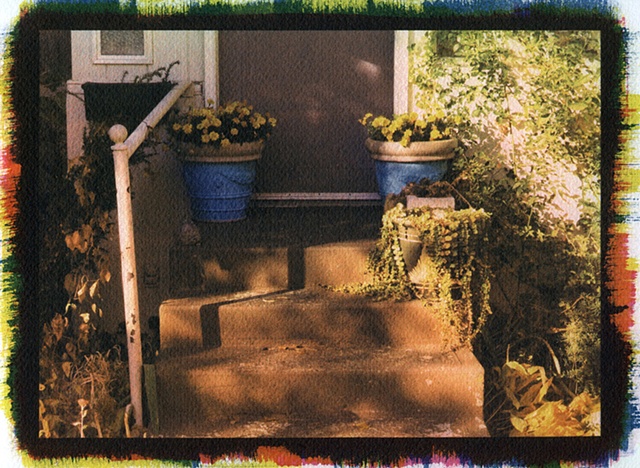 Stoop with Blue Pots