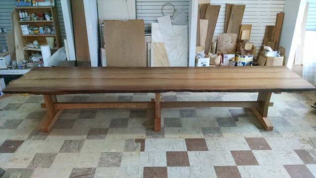 river sunk old growth fir trestle table, 15'x40", for sale