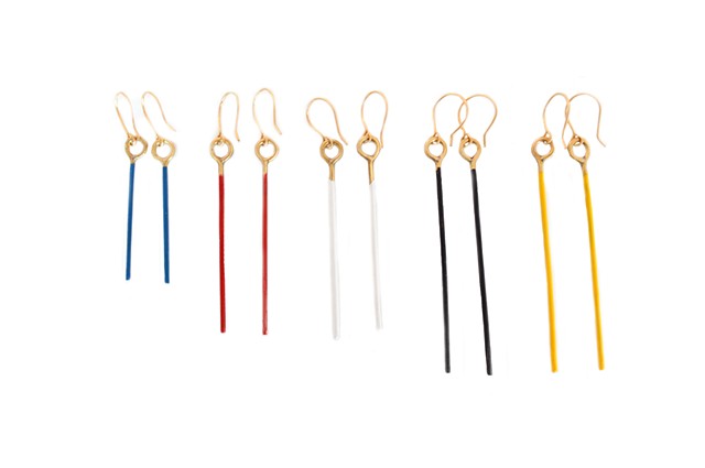 PIck up sticks, bronze, earring, enamel, handmade, 14k gold fill, minimalist, color, primary color, 