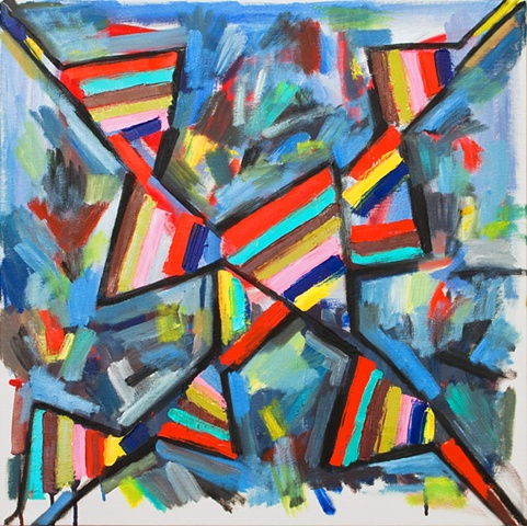 abstract painting, stripes, geometric, X, flags