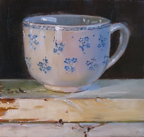 oil painting, still life, tea cup