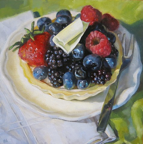 oil painting, still life, fruit tart