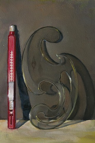 oil painting, still life, refillable eraser, French curve, Arches Huile Paper