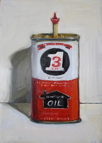 oil painting, still life, oil can