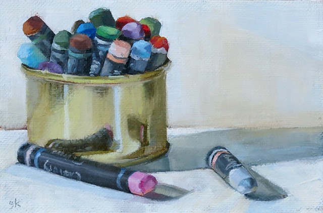 oil painting, still life, can of oil pastels