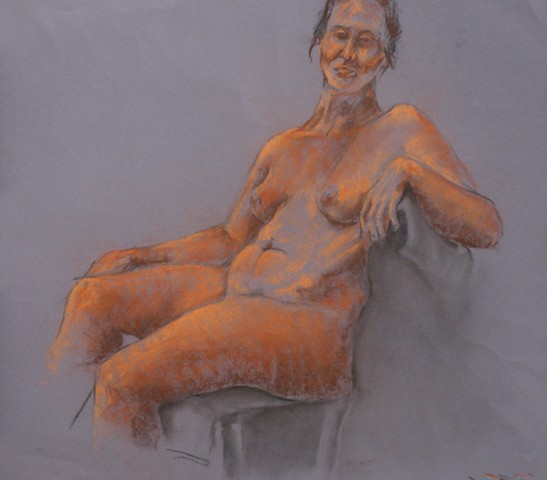 Orange Seated Female Nude