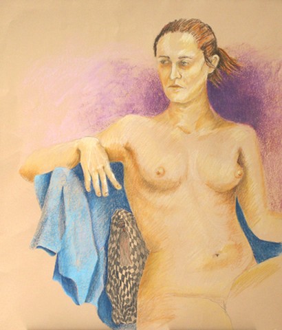 Female Nude Seated with Checked Pillow