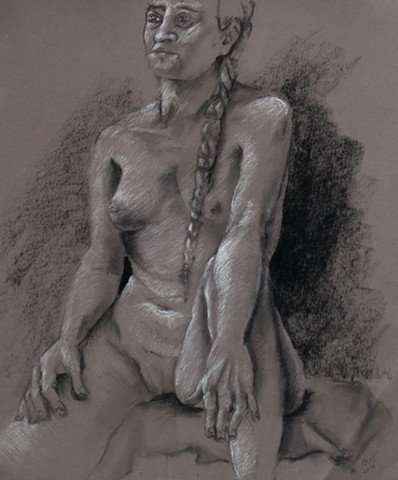 Charcoal Female Nude with Braid