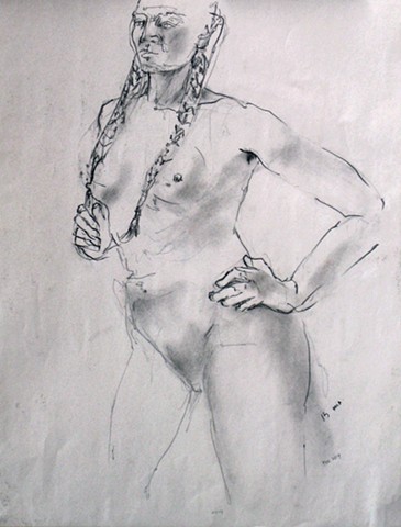 Graphite Sketch Female Nude with Braid
