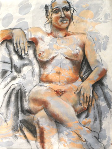 Marbled Seated Female Nude