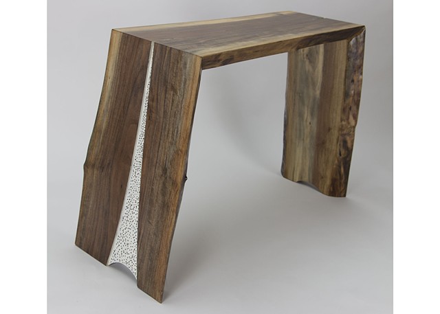 walnut, live edge, textured surface, end table