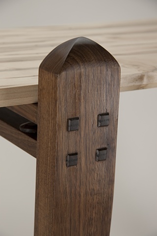 Detail of wedged tenon joinery on Ambrosia Top table