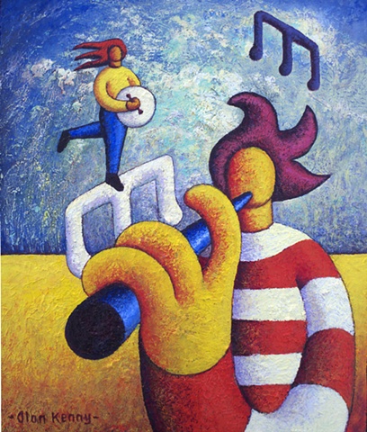 Two soft musicians on notes(impasto)