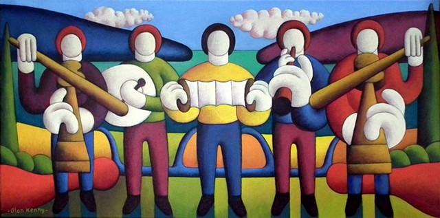  Five soft musicians by lake by Alan Kenny