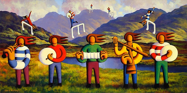 Five soft musicians in connemara landscape