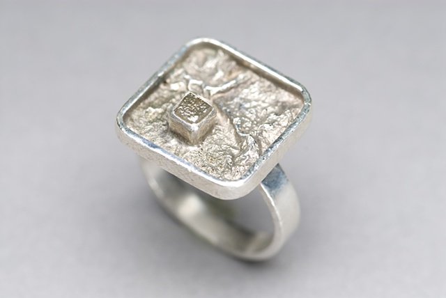 "Sterling silver ring w/ reticulation and rough diamond.