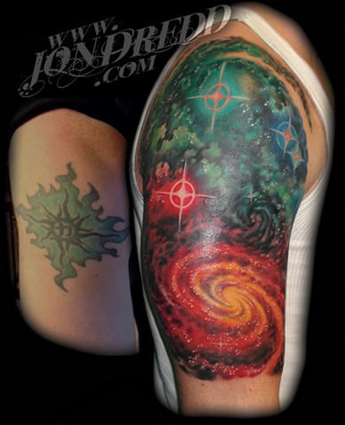 galaxy star tattoo stars nebula space coverup crucial tattoo studio salisbury maryland delaware jon dredd kellogg tattoos