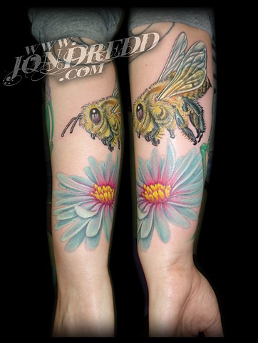 bee flower crucial tattoo studio salisbury maryland delaware jon dredd kellogg tattoos full color tattoo