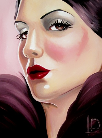Gorgeous and seductive, Amethyst draws on my love of burlesque and glamorous nights out. Oil on canvas, by Linda Boucher