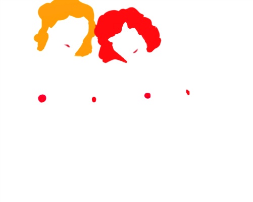 Pop Art illustration of two women, one blonde, one a red head. The colours of this minimalist image create beautiful negative spaces. By Linda Boucher for StockingTops 
