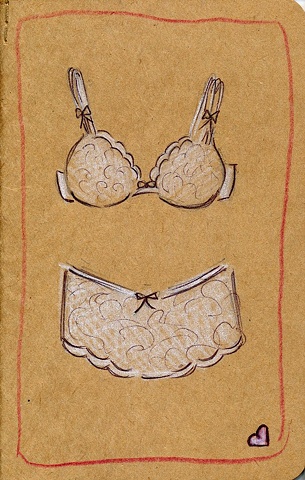 Pretty lace underwear decorates the cover of this unique Moleskine cahier journal. Created by Linda Boucher for her Stocking Tops Art range of fine art prints, originals and gifts. 