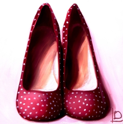 Brighton based artist Linda Boucher is best known for her paintings of shoes, such as these adorable red heels with white polka dots.
