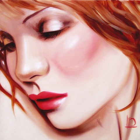 sensual image of a beautiful woman, rendered in artist quality oils, on gallery wrapped canvas by Brighton artist Linda Boucher.