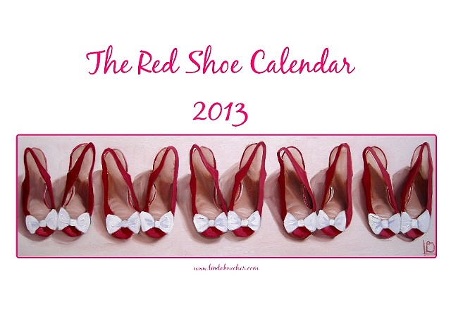 Red shoe calendar 2013 containing 13 mini fine art prints of red shoes by Linda Boucher, Brighton