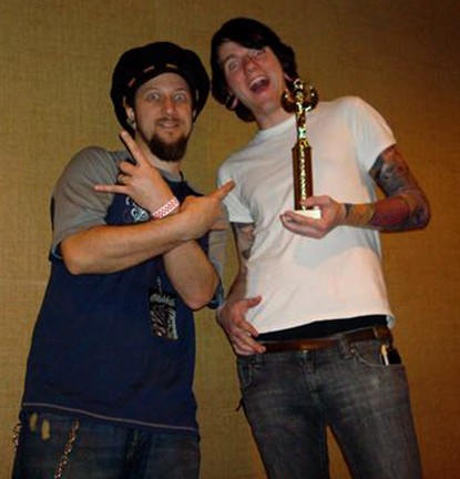 Jon and Josh after winning an award for Josh's sleeve at the Baltimore Tattoo Convention