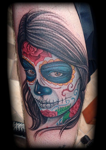 tattoo day of dead girl skull face woman roses sugar skull tattoos salisbury maryland