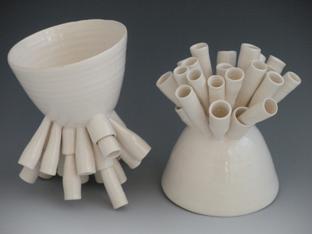 katherine dube, ceramic fine art, porcelain, cloud nine, vases, vessels, organic, science, pottery, ceramics, contemporary, modern, white