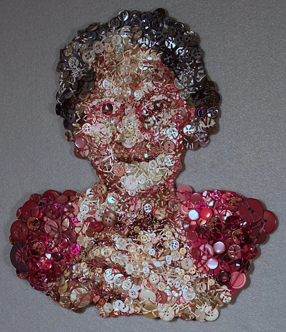 Clara:  Mixed Media buttonwork portrait by Marie Bergstedt