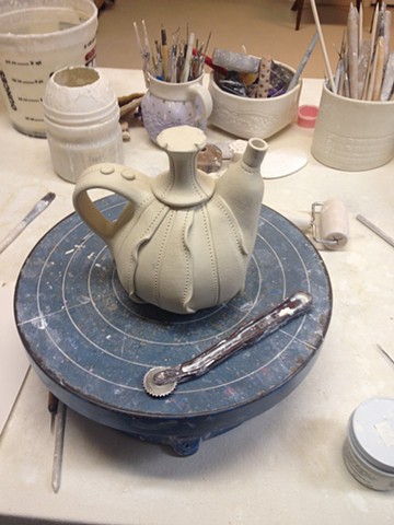 The completed teapot, drying.