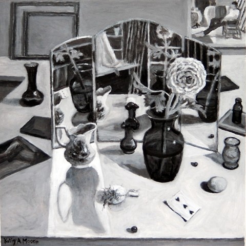 Mirrored Still Life with Three of Hearts