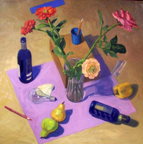 Looking Down Upon Still Life on Violet Cloth