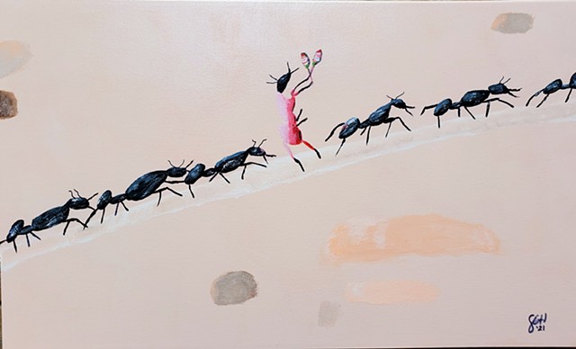 One Misbehaving Ant - acrylic on canvas -18x30 Sold