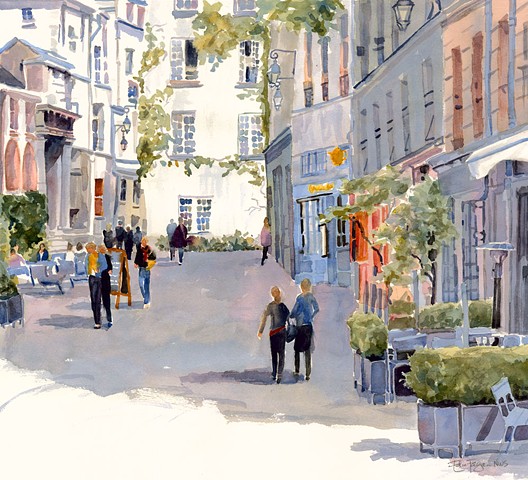 Watercolor painting of Rue de Barres, Paris, France by Edie Fagan
