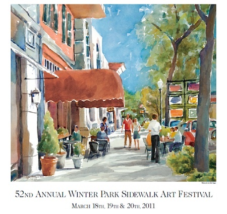 watercolor painting of Winter Park Sidewalk Art Festival Poster 2011 by Edie Fagan 