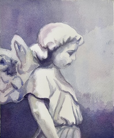 Watercolor Painting by Edie Fagan of an angel statue