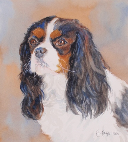 Edie Fagan Adored Dogs watercolor portrait of dog watercolor painting of Cavalier King Charles Spaniel tricolor