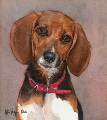 watercolor dog portrait of beagle by Edie Fagan Adored Dogs painting 