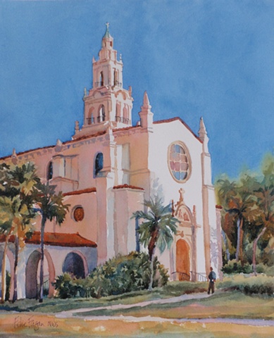 watercolor painting by Edie Fagan of Rollins College Chapel in Winter Park Florida