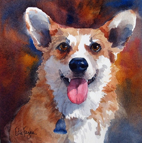 Edie Fagan Adored Dogs watercolor painting of dog watercolor painting of Pembroke Welsh Corgi dog