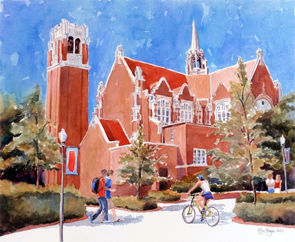 original watercolor painting of University of Florida Auditorium by Edie Fagan, graduation gift