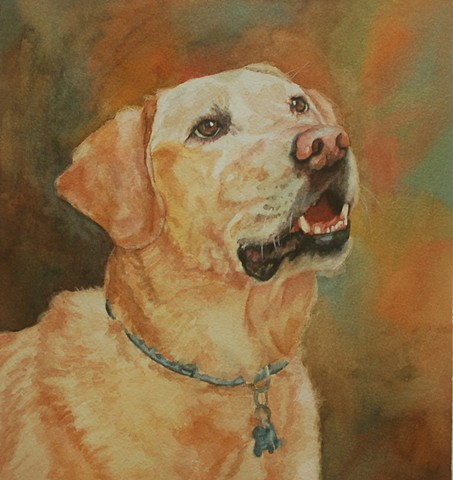 Lab Labrador retriever watercolor dog portrait by Edie Fagan