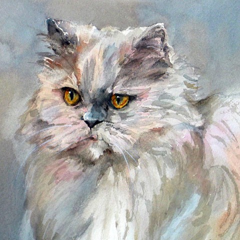 watercolor painting of Persian cat by Edie Fagan
